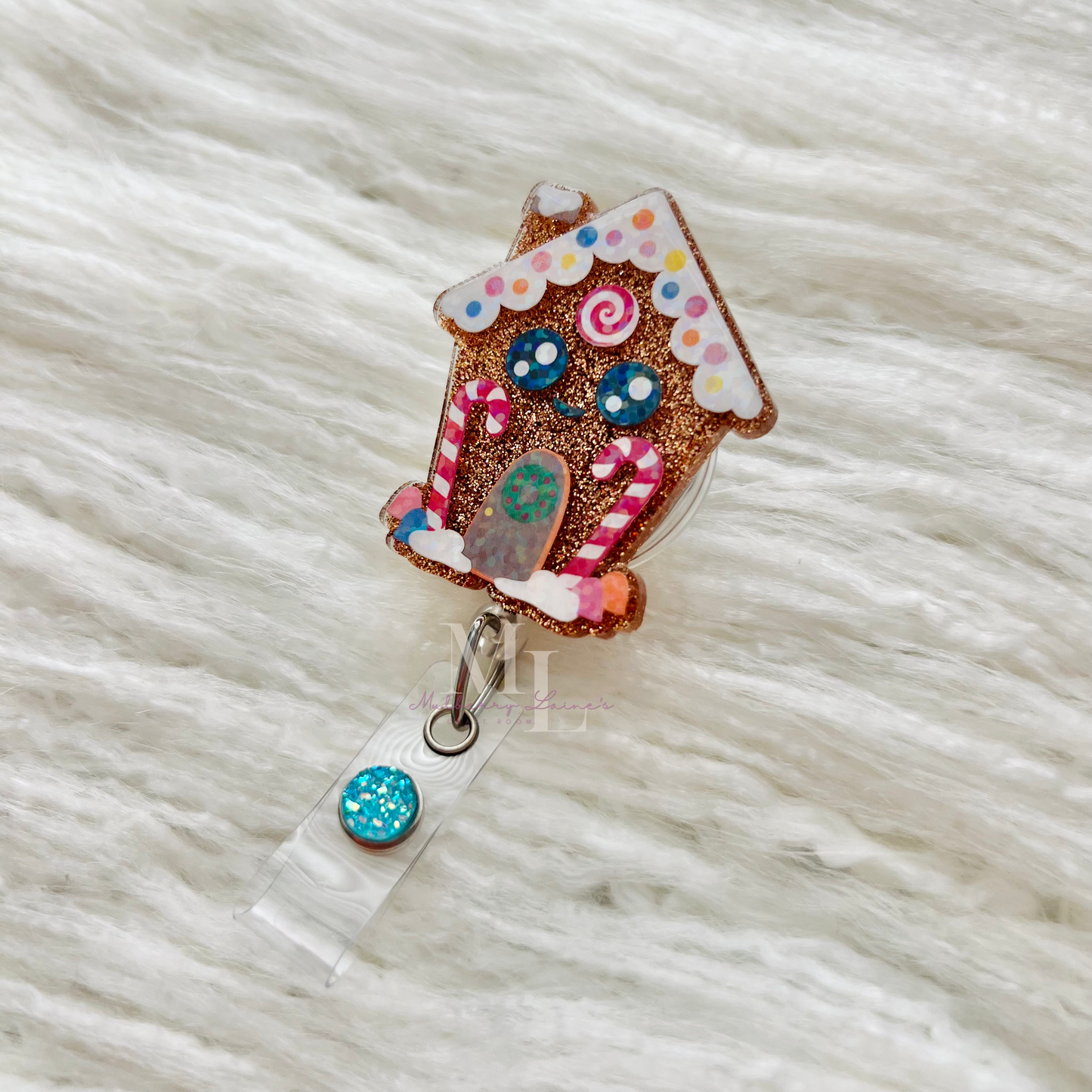 Holographic Gingerbread House Badge Reel