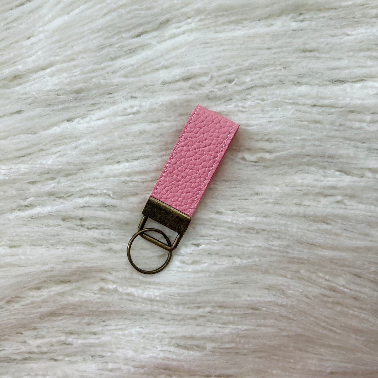 Pink Flat Grain Faux Leather Keychain