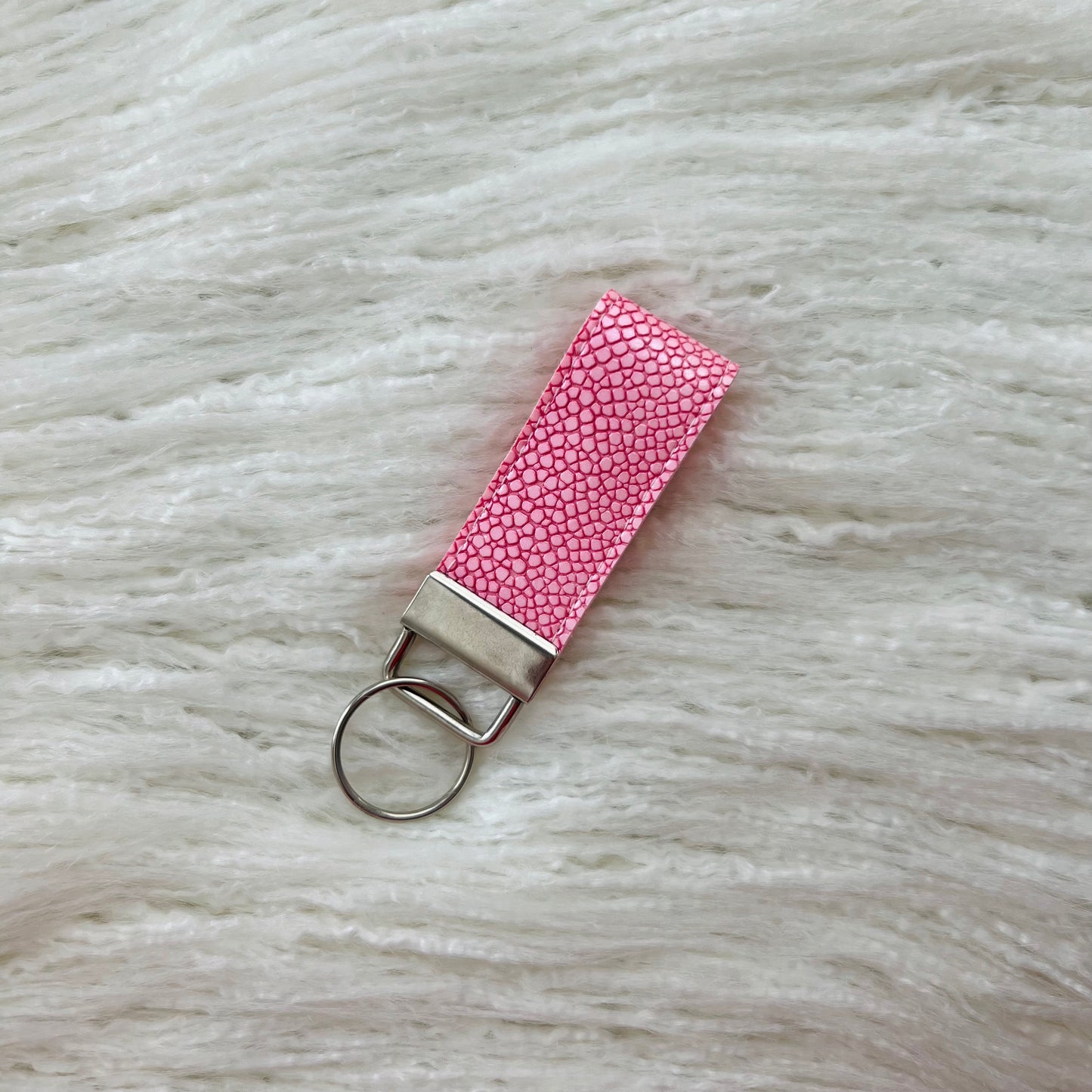 Pink Flat Pebbled Faux Leather Keychain