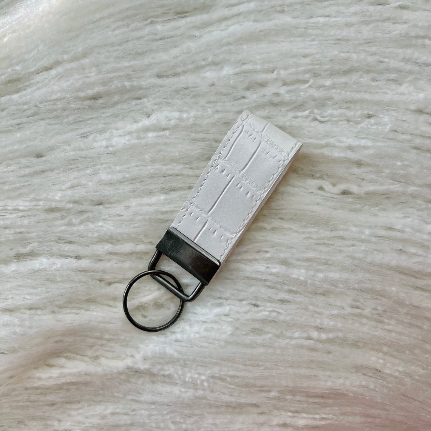 White Crocodile Faux Leather Keychain