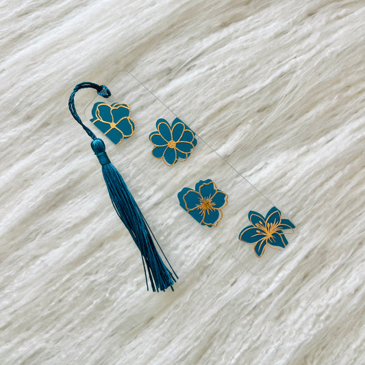 Dark Teal Floral Bookmark