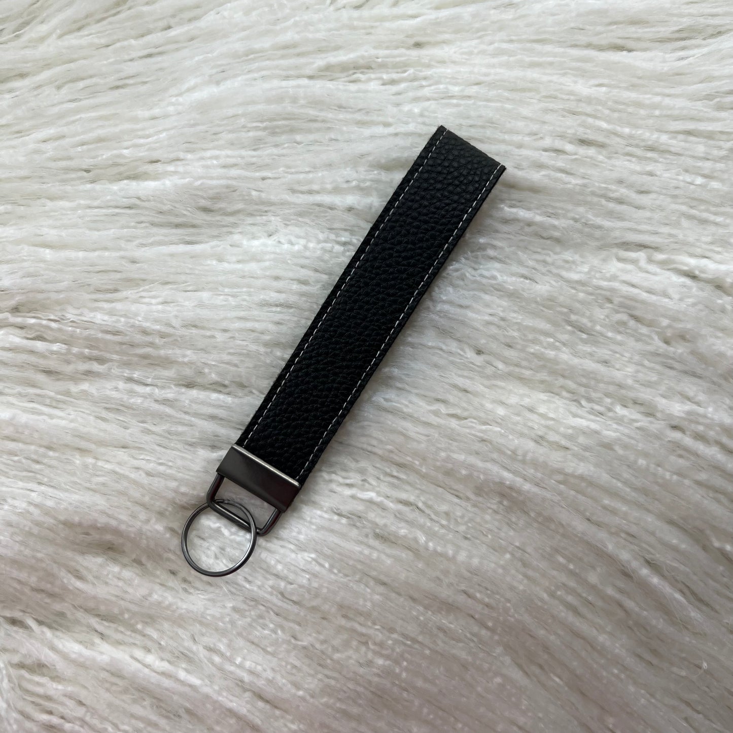 Black Flat Grain Faux Leather KeyFob Wristlet