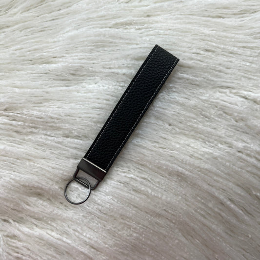 Black Flat Grain Faux Leather KeyFob Wristlet