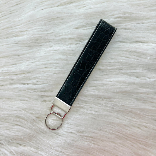 Black Crocodile Faux Leather KeyFob Wristlet