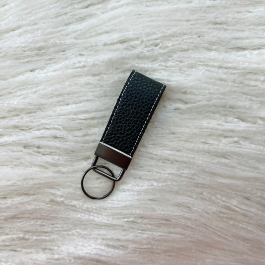 Black Flat Grain Faux Leather Keychain