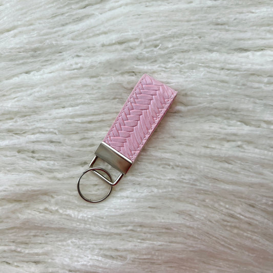 Pastel Pink Textured Faux Leather Keychain